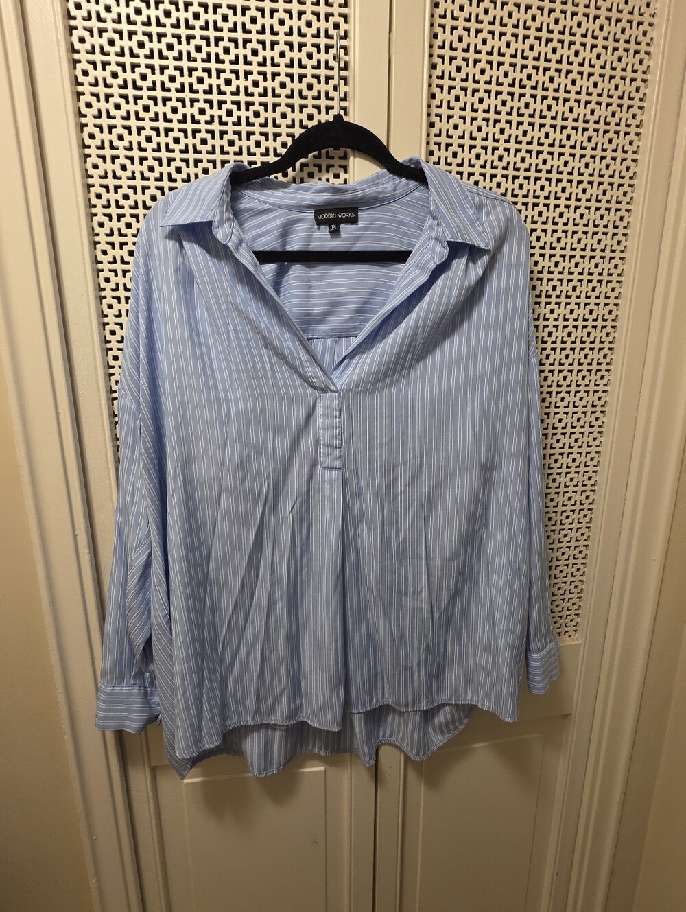 Light Blue Pinstripe Buttonless Shirt